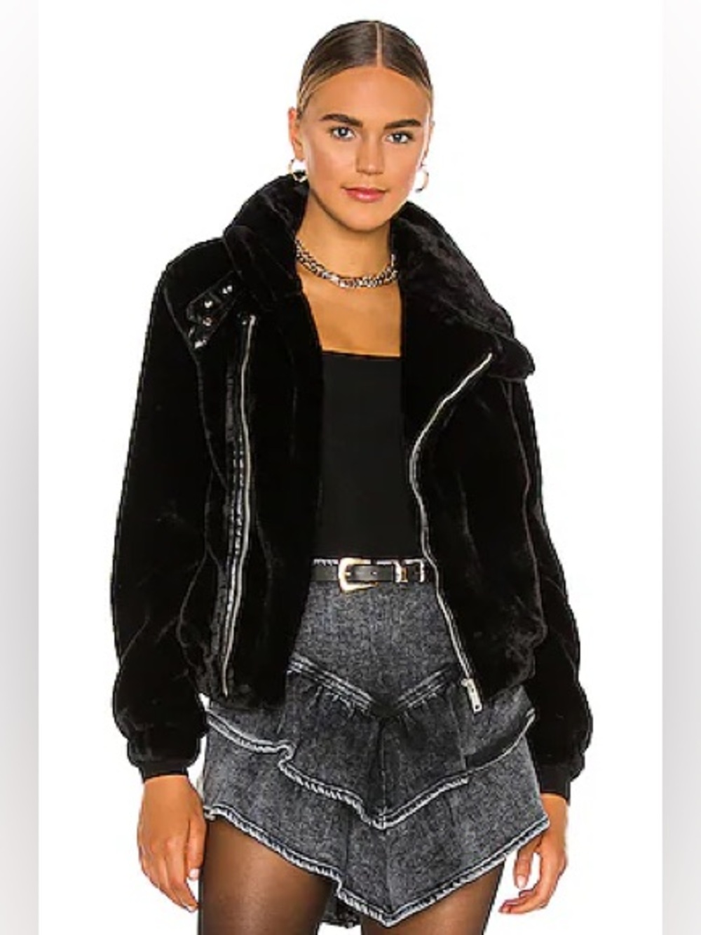 Bubish Revolve Orlando Faux Fur Jacket in Black Size Small